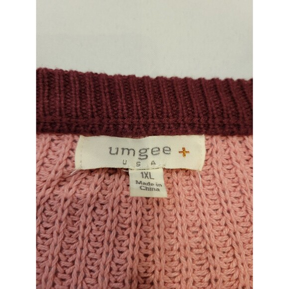 Umgee Sweater Womens 1X Detachable Sleeve V Neck Oversized Knit Pink Burgundy - Picture 8 of 12